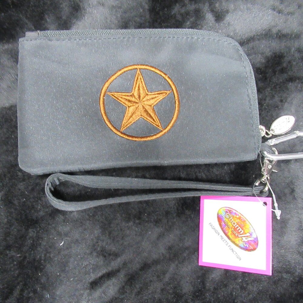Nautical Star Black Phone Wristlet Zipper Pouch